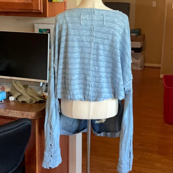 Free People Laguna White Indigo Wrap Top Size L, NWT - Picture 5 of 14